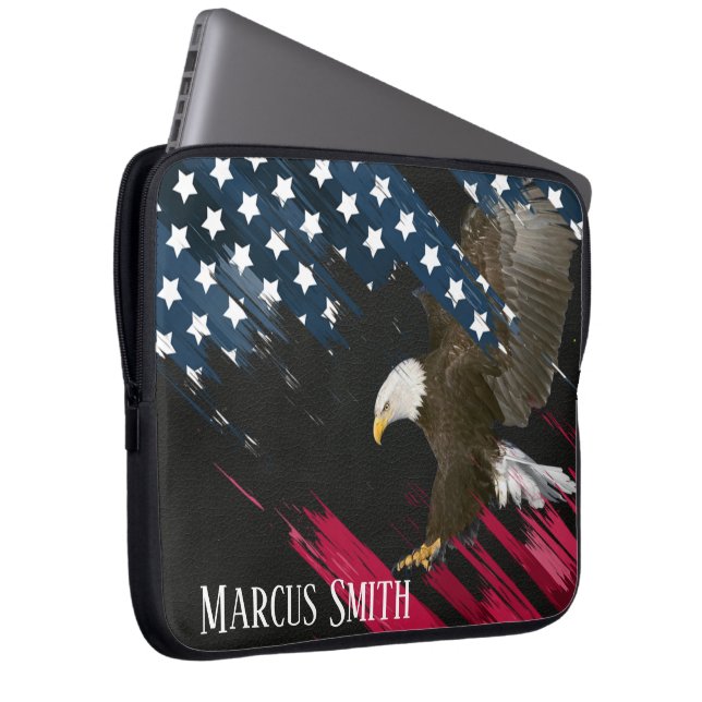 Capa Para Notebook Bald Eagle na Abstrato americana Flag   (Frente Esquerda)