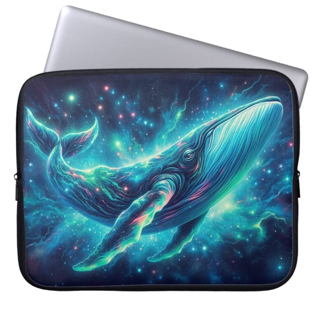 Capa Para Notebook Baleia Espacial, Animais Neon Capturantes (Frente)