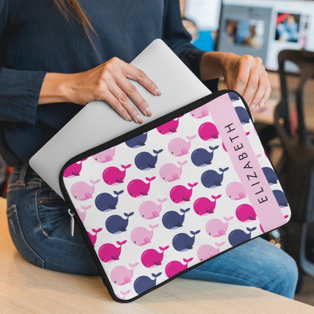 Capa Para Notebook Baleias Cutas, Padrão De Baleias, Seu Nome (Criador carregado)