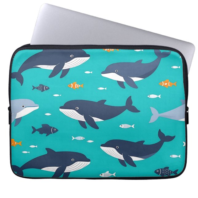 Capa Para Notebook Baleias Golfinhos Padrão Oceano (Frente)