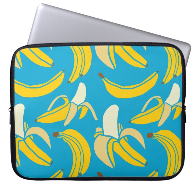 Capa Para Notebook Bananas amarelas, padrão de fundo azul (Frente)