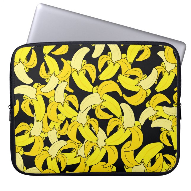Capa Para Notebook Bananas Amarelas Vintage: Fundo Negro (Frente)