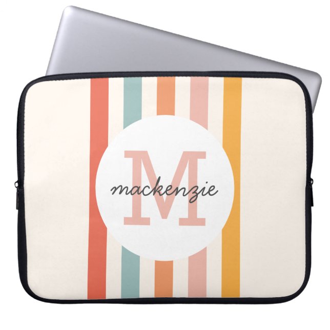 Capa Para Notebook Bandas Coloridas Retroativas Monogramas Personaliz (Frente)