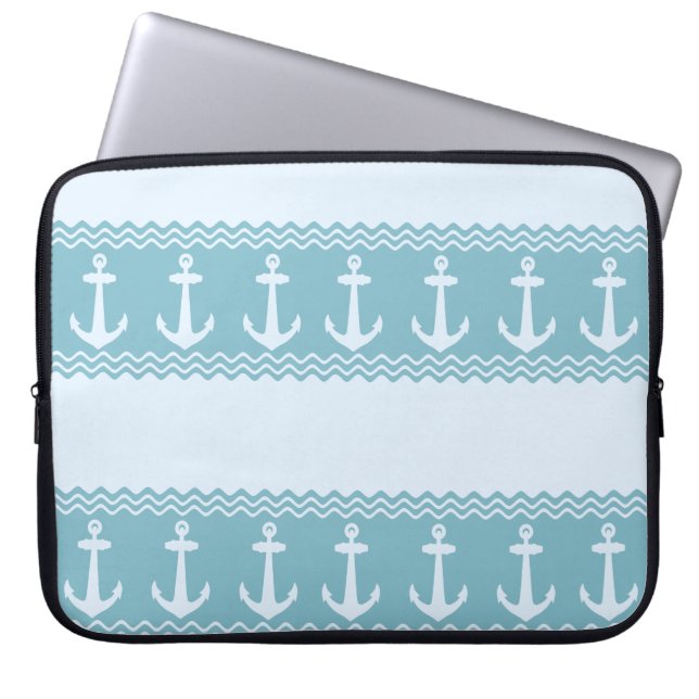 Capa Para Notebook Bandas Costeiras de Âncora Náutica Azul (Frente)