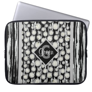 Capa Para Notebook Bandas de Monograma de Bolinhas e Cinzas Pretas
