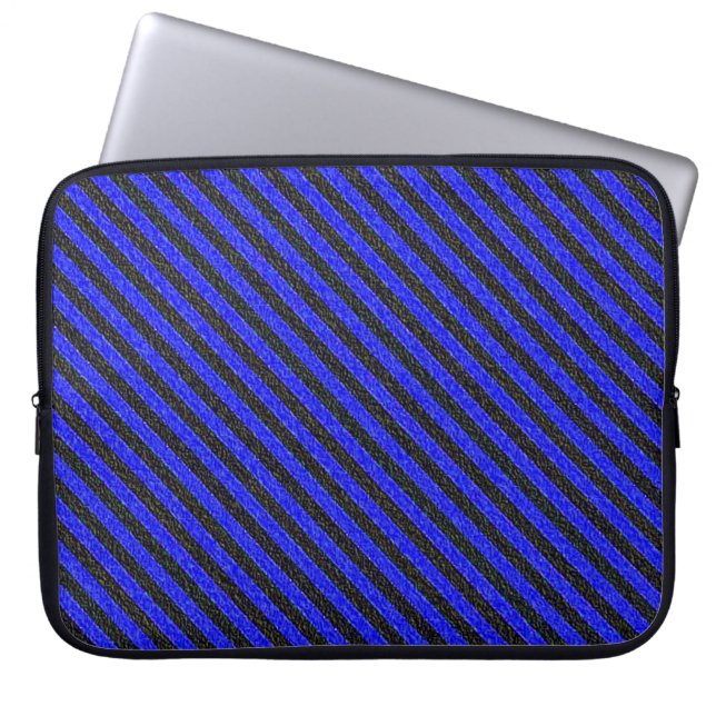 Capa Para Notebook Bandas Diagonais Finas Azuis Pretas (Frente)