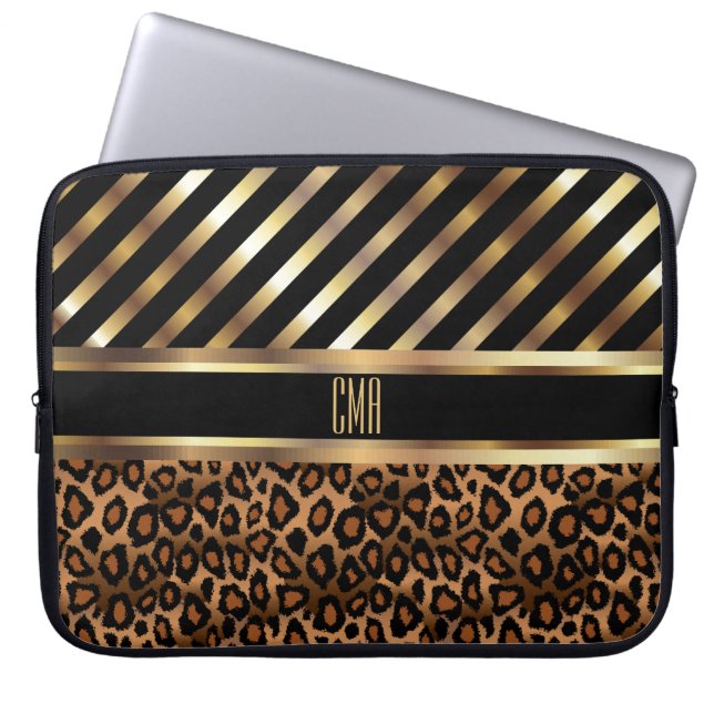 Capa Para Notebook Bandas Douradas e 🐆 Leopardo (Frente)