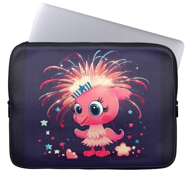Capa Para Notebook Bandeira Americana com Cartoon Flamingo69218 (Frente)