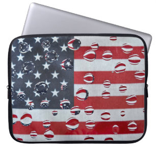 Capa Para Notebook Bandeira Americana Com Gotas De Água