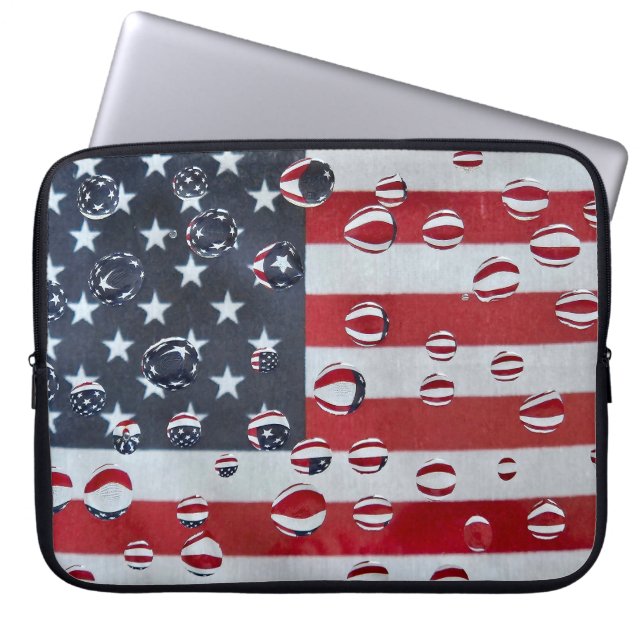 Capa Para Notebook Bandeira Americana Com Gotas De Água (Frente)