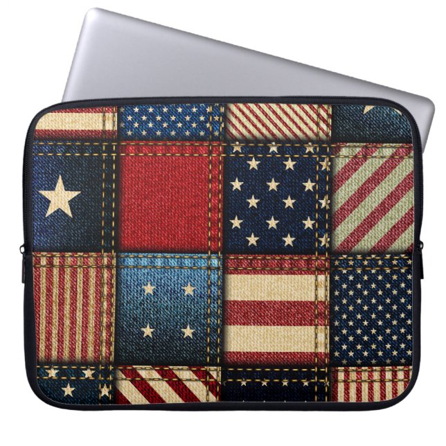 Capa Para Notebook Bandeira Americana, Patchwork Perfeitamente Padrão (Frente)