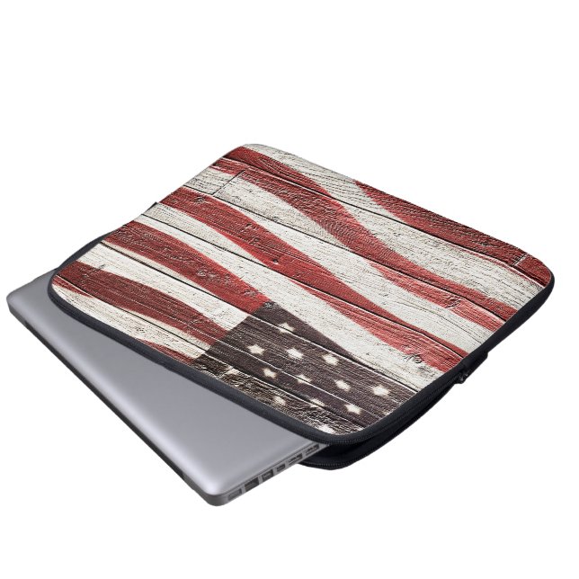 Capa Para Notebook Bandeira Americana Pintada na Textura de Madeira R (Frente Inferior)