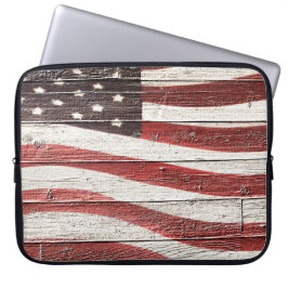 Capa Para Notebook Bandeira Americana Pintada na Textura de Madeira R