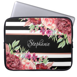 Capa Para Notebook Bandeiras Blush Florais Black Stripes Personalizad