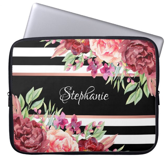 Capa Para Notebook Bandeiras Blush Florais Black Stripes Personalizad (Frente)