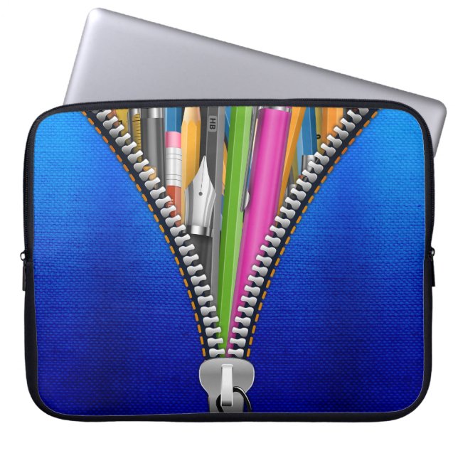Capa Para Notebook Bandeja do Laptop Denim com Gráfico de Zipper (Frente)
