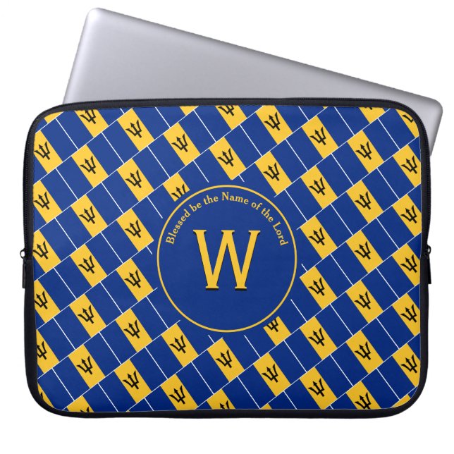 Capa Para Notebook BARBADOS FLAG Monograma Personalizado Laptop Barba (Frente)