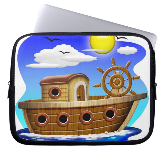 Capa Para Notebook Barco de Pesca Cartoon (Frente)