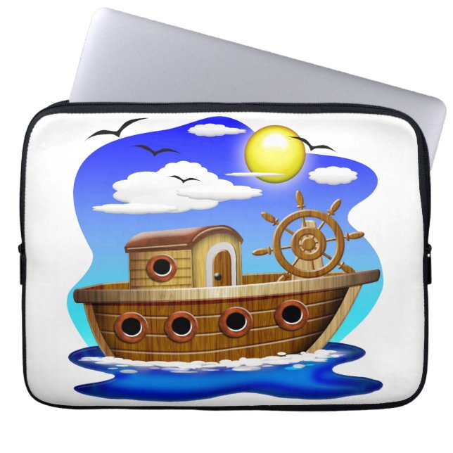 Capa Para Notebook Barco de Pesca Cartoon  (Frente)