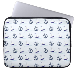 Capa Para Notebook Barco de vela e padrão de âncora azul