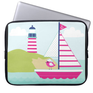 Capa Para Notebook Barco e Farol, cor-de-rosa,