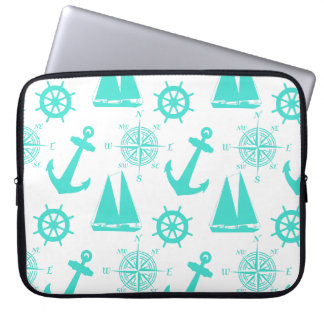 Capa Para Notebook Barco Litoral Náutico Branco Turquesa