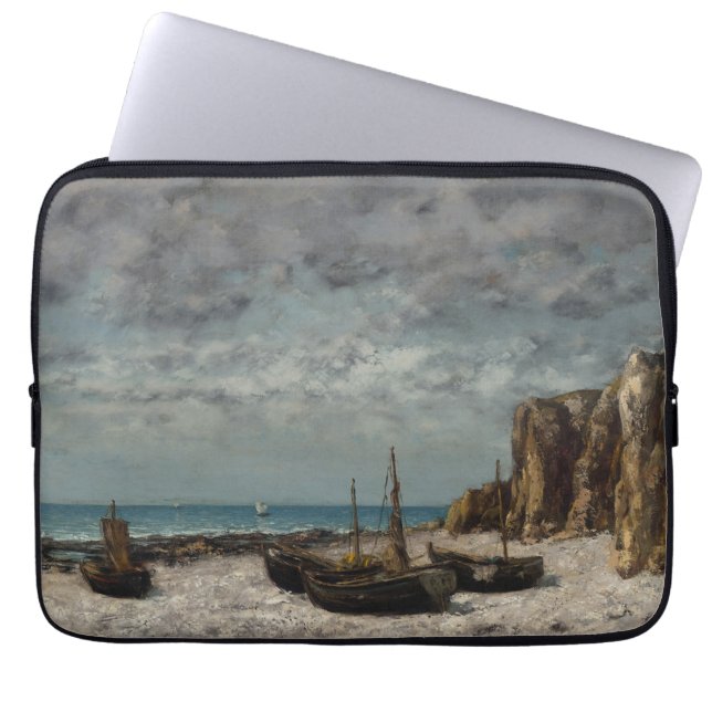 Capa Para Notebook Barcos em praia, Etretat - Gustave Courbet (Frente)