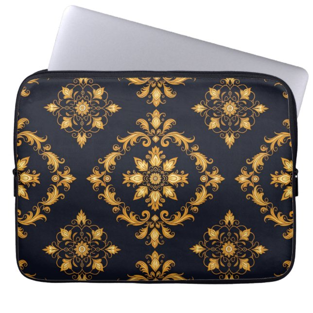 Capa Para Notebook "Barockes Ornament-Muster in Gold und Schwarz" (Frente)