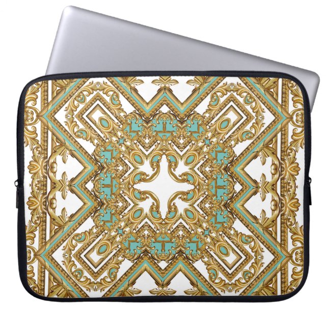 Capa Para Notebook Barroco ouro elegante, design ornamental. (Frente)