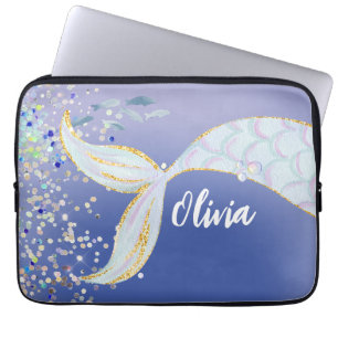 Capa Para Notebook Bateria De Sereia Com Glitter Whimsical Sob O Mar
