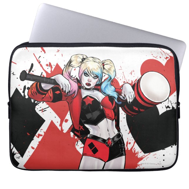 Capa Para Notebook Batman | Harley Quinn Hearts & Diamantes Splatter (Frente)