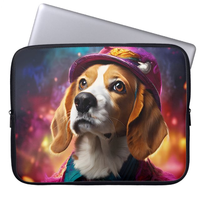 Capa Para Notebook  Beagle com um Chapéu Rosa  (Frente)