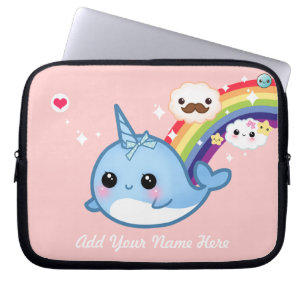 Capa Para Notebook Bebê bonito narwhal com arco-íris e nuvens no ro