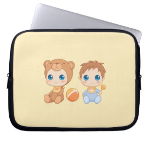 Capa Para Notebook Bebê gêmeos ursos bonitos macacão amarelo