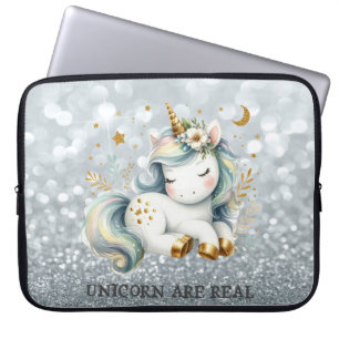 Capa Para Notebook Bebê Unicórnio Brilho Prata Bokeh