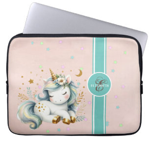 Capa Para Notebook Bebê Unicórnio, Monograma de Estrelas Coloridas