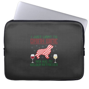 Capa Para Notebook Beber Vinho Abraçar Retriever Dourado Natal