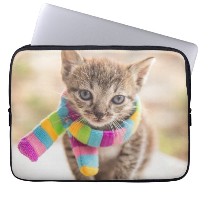 Capa Para Notebook Bebês Mais Pobres | Tabby Kitten Rainbow Scarf (Frente)