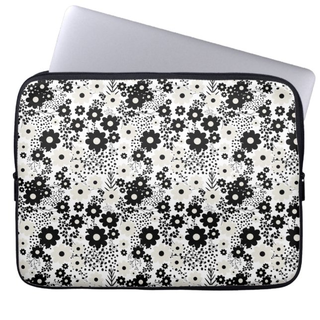 Capa Para Notebook Beige e Flores Negras (Frente)