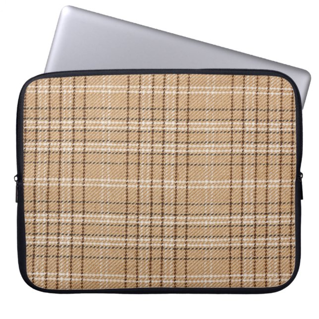 Capa Para Notebook Beige Tartan: Clássica Xadrez Weave. (Frente)