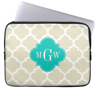 Capa Para Notebook Beige White LG Chevron Nome Teal Monograma