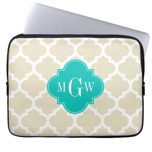 Capa Para Notebook Beige White LG Chevron Nome Teal Monograma (Frente)