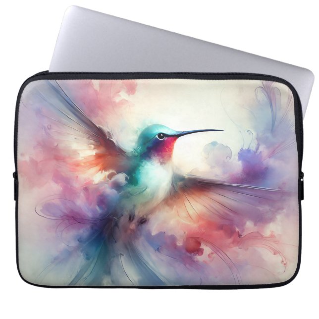 Capa Para Notebook Beija-flor Gracioso em Aquarela (Frente)