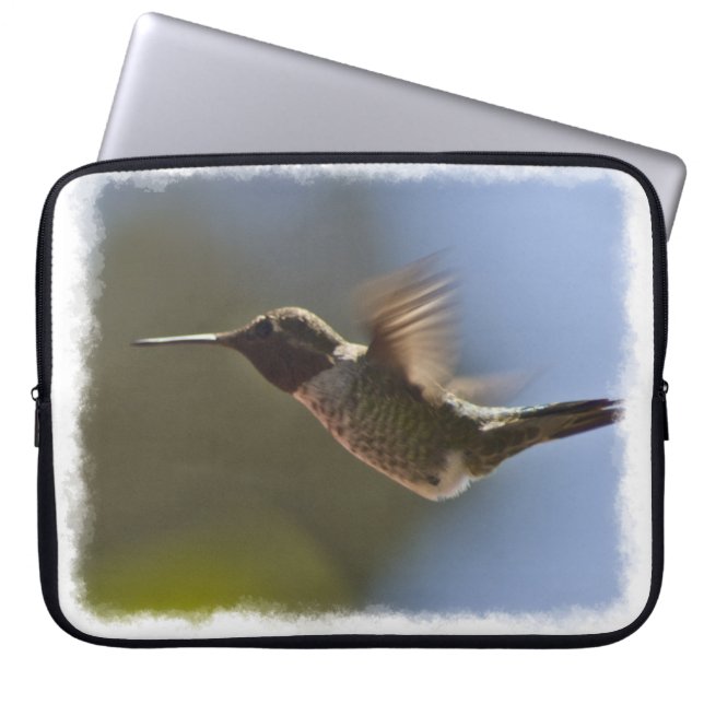 Capa Para Notebook Beija-flor na Borda Branca de Voo (Frente)