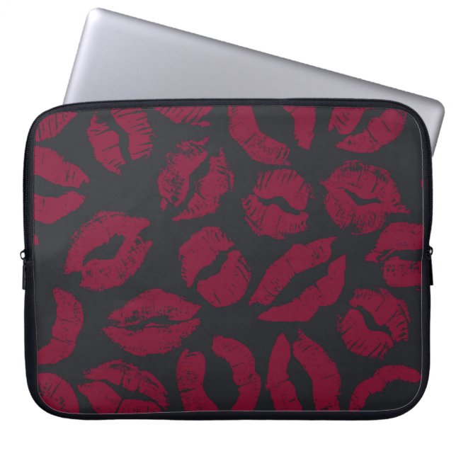 Capa Para Notebook Beijos Lipstick: impressões vermelhas escuras (Frente)