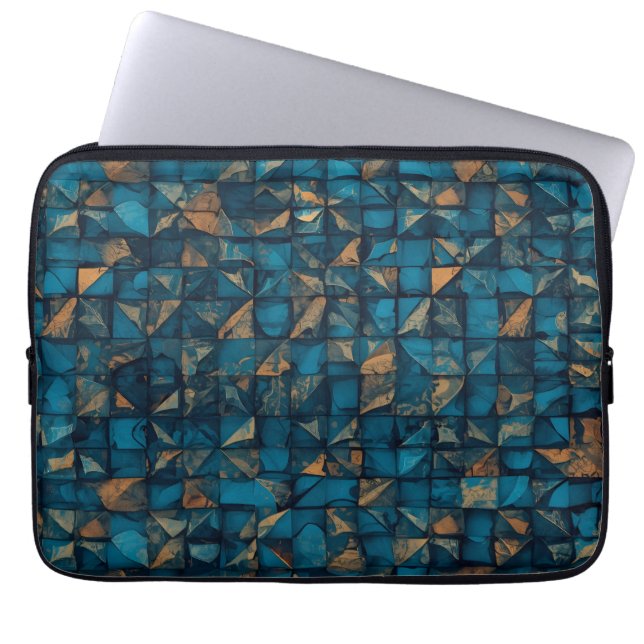 Capa Para Notebook Bela Aparência de Patchwork em Teal Escuro (Frente)