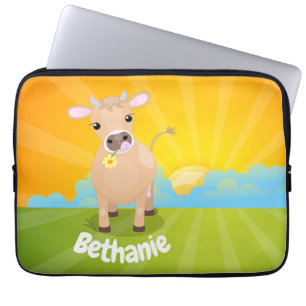 Capa Para Notebook Bela e feliz cartoon de vaca e de nascente