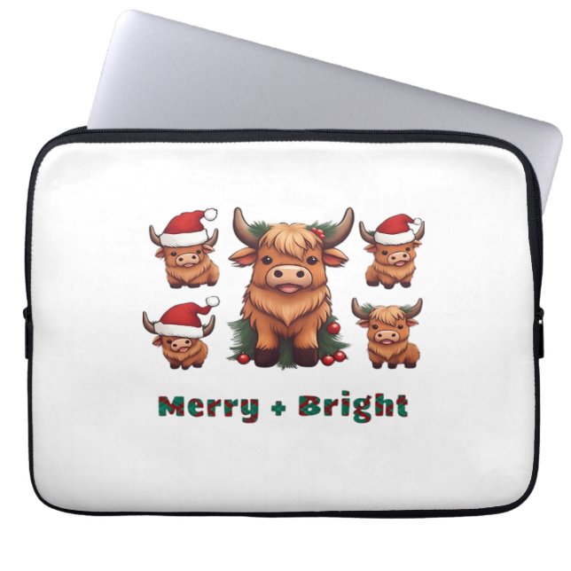 Capa Para Notebook Bela Feliz de Natal e Brito da Vaca Highland, esco (Frente)