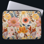 Capa Para Notebook Bela flor Laranja e Monograma Rosa<br><div class="desc">Um belo padrão florístico bordado laranja,  amarelo e rosa,  com ponto para adicionar um monograma. Estes são acessórios bonitos e eternos!</div>