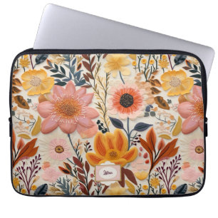 Capa Para Notebook Bela flor Laranja e Monograma Rosa